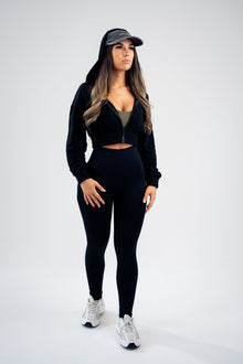 Zipped Cropped Hoodie - Cuffed Hem