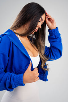 Zipped Cropped Hoodie - Cuffed Hem